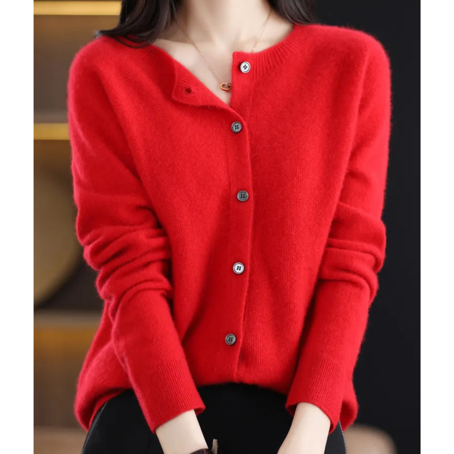Damen-Strickjacke mit O-Ausschnitt aus reiner Merinowolle