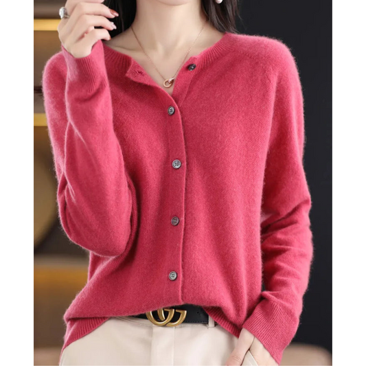 Damen-Strickjacke mit O-Ausschnitt aus reiner Merinowolle