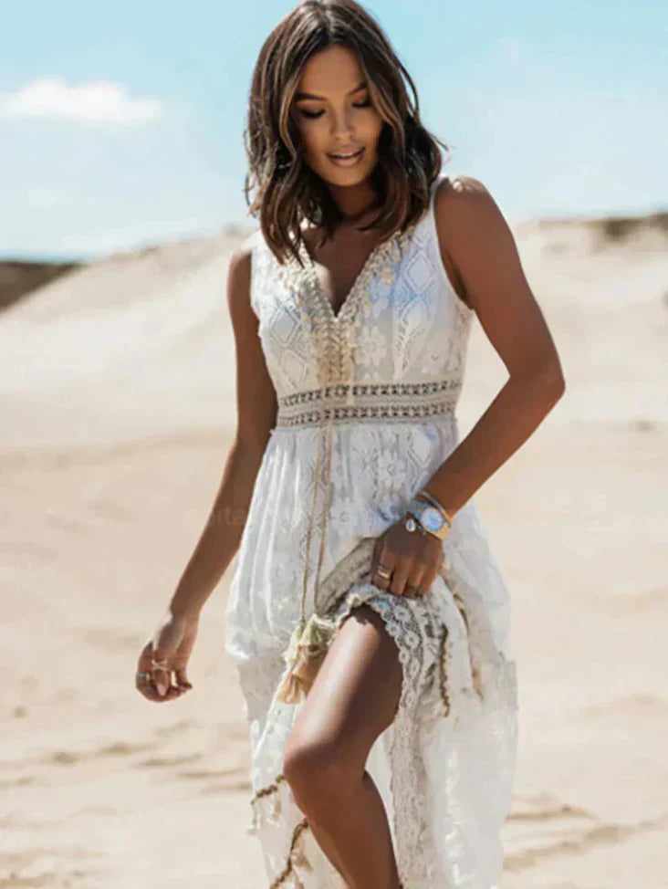 Reba – Ärmelloses Boho-Kleid aus Spitze