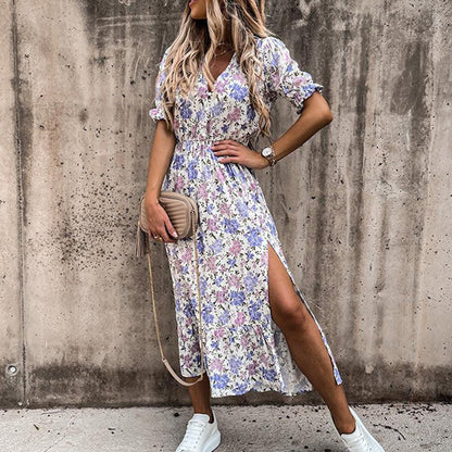 Ariana - Kleid mit Blumendruck und Schlitz